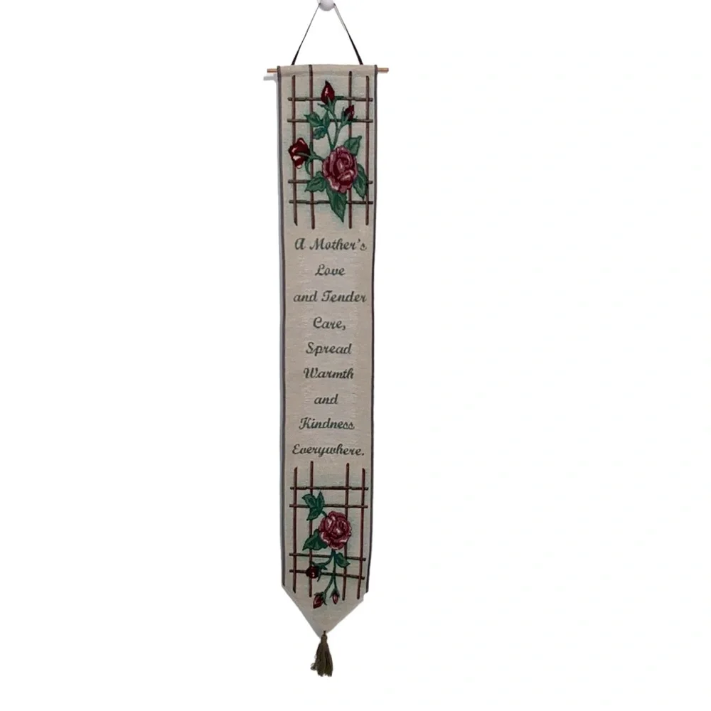 Vintage “A Mothers Love” Tapestry Bell Pull Roses Floral Made in the USA Decor